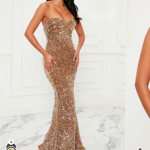 Gold Strapless Sequin Dress